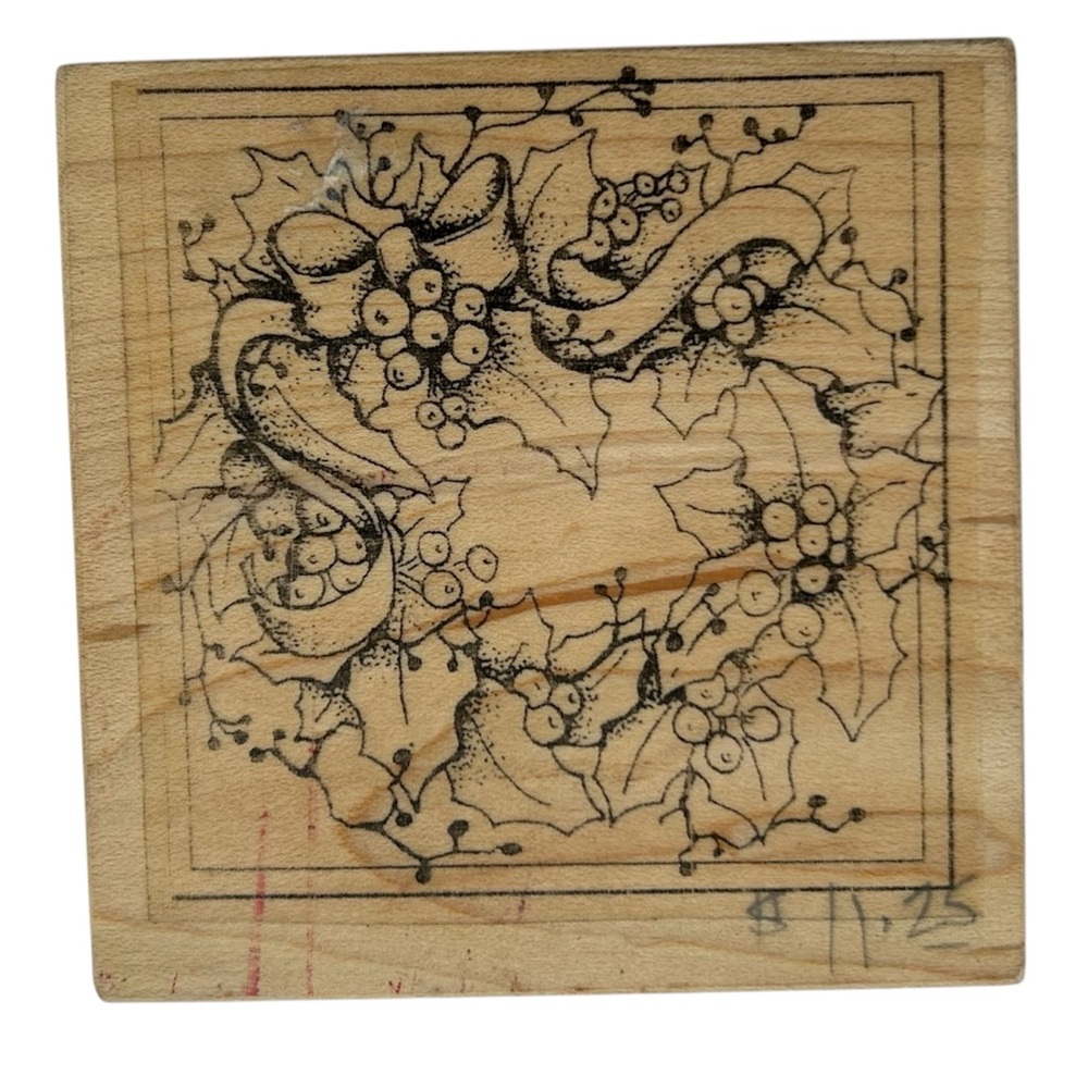 Christmas Wreath Wood Mounted Rubber Stamp